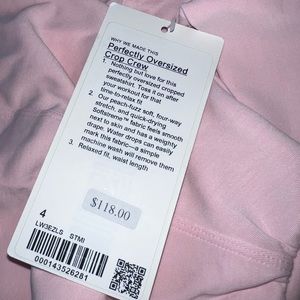 Lululemon perfectly oversized crop crew softstreme strawberry NWT size 4
